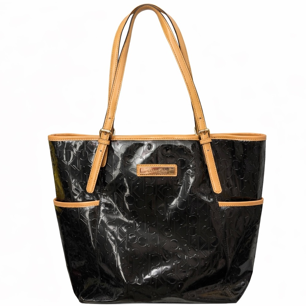Calvin Klein Black and Tan Embossed Tote